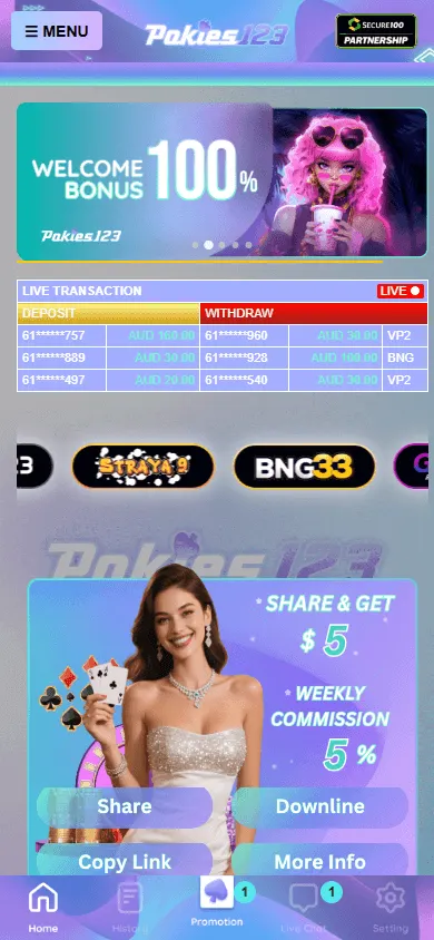 Pokies123 mobile browser home with casino and sportsbook access